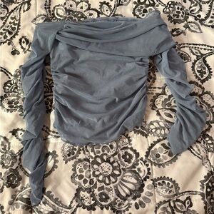 SHEIN Off-Shoulder Ruched Gray Blouse